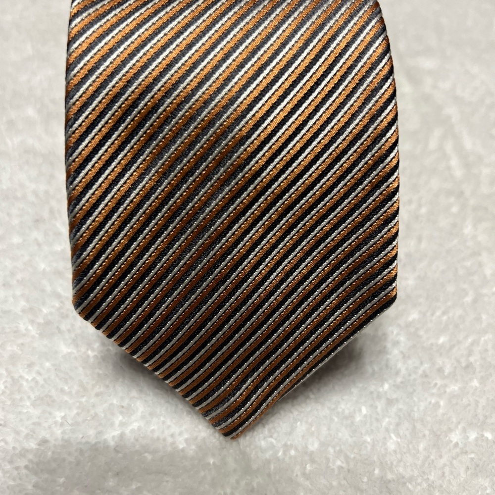 Hugo Boss Elegant Brown and Gray Striped Tie